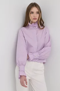 Koszule damskie - Custommade Custommade koszula bawełniana damska kolor fioletowy regular z kołnierzykiem klasycznym - grafika 1