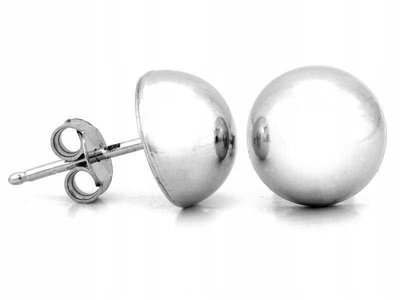 Srebrne kolczyki 925 półkule rodowane srebro bez kamieni 1.30g na sztyft