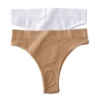 Majtki damskie - Stringi z wysokim stanem 2 szt. - Beżowy + biały S/M - miniaturka - grafika 1