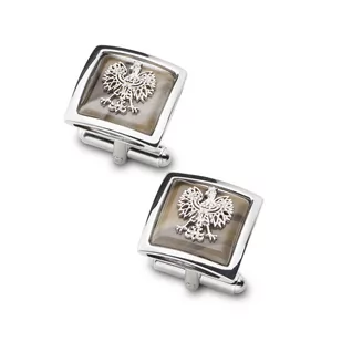 Spinki Męskie Z Orłem - Srebro, Krzemień Pasiasty - Spinki do mankietów i krawatów - miniaturka - grafika 1