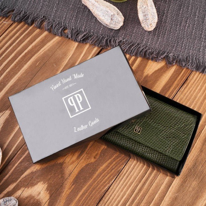 Paolo Peruzzi Portfel damski skórzany z imitacją skóry węża zielony T-09-GR