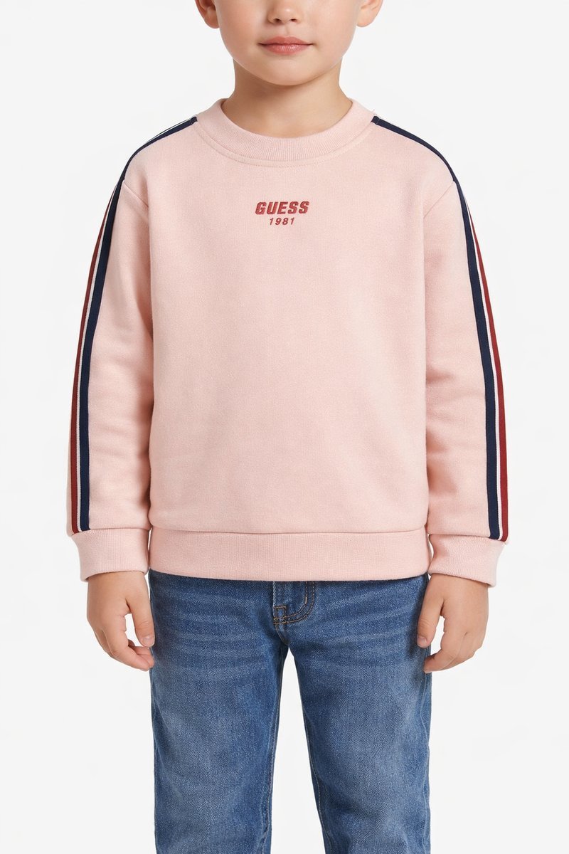 GUESS RÓŻOWA BLUZA DZIECIĘCA Z LAMPASAMI I NADRUKIEM 125-135 I4A