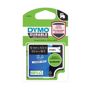 Dymo TAŚMA D1 DURABLE WINYL 12MMx5,5M 1/2"x18 CZARNY/BIAŁY BLK/WHT - Taśmy do drukarek barwiące - miniaturka - grafika 2
