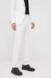 Spodnie męskie - Tiger of Sweden spodnie lniane męskie kolor biały proste - - grafika 1