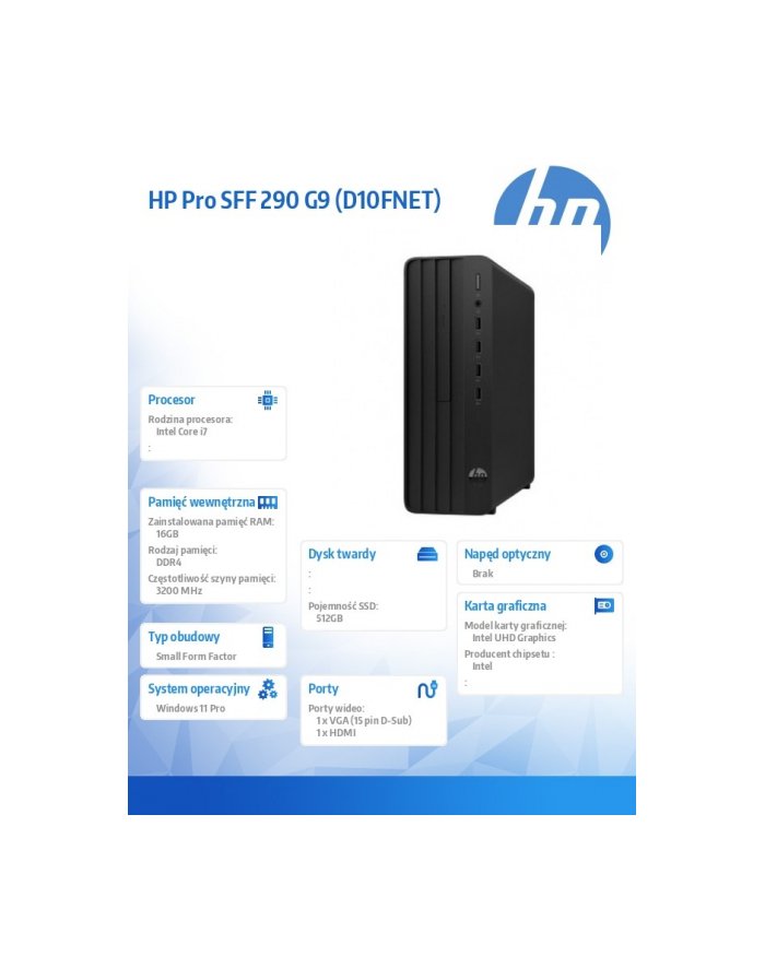 hp inc. Komputer 290 SFF G9 i7-14700 512GB/16GB/Windows11Pro D10FNET