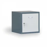 Szafy i regały magazynowe - Alfa 3 Pojedyńcze schowki 400x400x400 mm, korpus ciemnoszary, drzwi szare 126345 - miniaturka - grafika 1