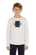 Bluzki dla chłopców - Guess longsleeve bawełniany dziecięcy kolor biały z nadrukiem - miniaturka - grafika 1