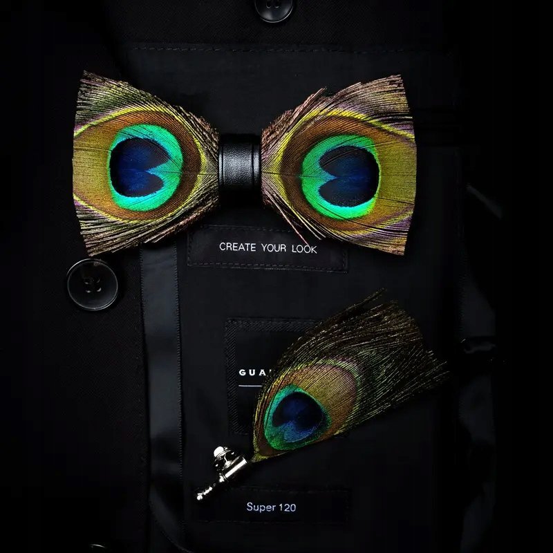 Mucha Muszka z przypinką PAWIE OKO PIÓRA NATURALNE zestaw NA PREZENT święta