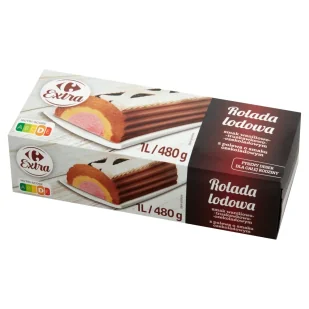 Carrefour Extra Rolada lodowa smak waniliowo-truskawkowo-czekoladowy z polewą kakaową 1 l - Lody i desery lodowe - miniaturka - grafika 1