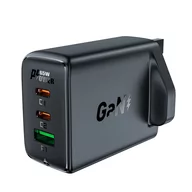 Ładowarki do telefonów - Acefast ładowarka GaN 65W 3 porty (1xUSB, 2xUSB C PD) wtyczka UK czarna (A44) - miniaturka - grafika 1