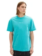 Koszulki męskie - TOM TAILOR Denim Męski t-shirt z nadrukiem na plecach, 31044 - Deep Turquoise, XS - miniaturka - grafika 1