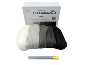 Dekoratorstwo - Wełna merynos, zestaw kolorów, 3 igły: szary - miniaturka - grafika 1