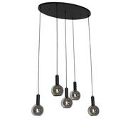 Lampy sufitowe - QAZQA Lampa wisząca Art Deco czarna z owalnym 5-punktowym dymionym szkłem - Josje - miniaturka - grafika 1