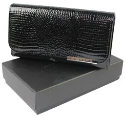 Portfel Damski Skórzany Lakierowany GREGORIO Długi Z Suwakiem Lakierowany GF-110 CZARNY RFID 17 x 9 x 4 [cm] - Portfele - miniaturka - grafika 1