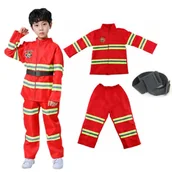 Stroje karnawałowe - Strój Kostium Strażaka Mundur Fire Ogień Straż Pożarna 116/122 (120) - miniaturka - grafika 1