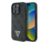 Etui i futerały do telefonów - Guess hardcase Leather 4G Triangle Strass iPhone 16 Pro Max Czarny - miniaturka - grafika 1