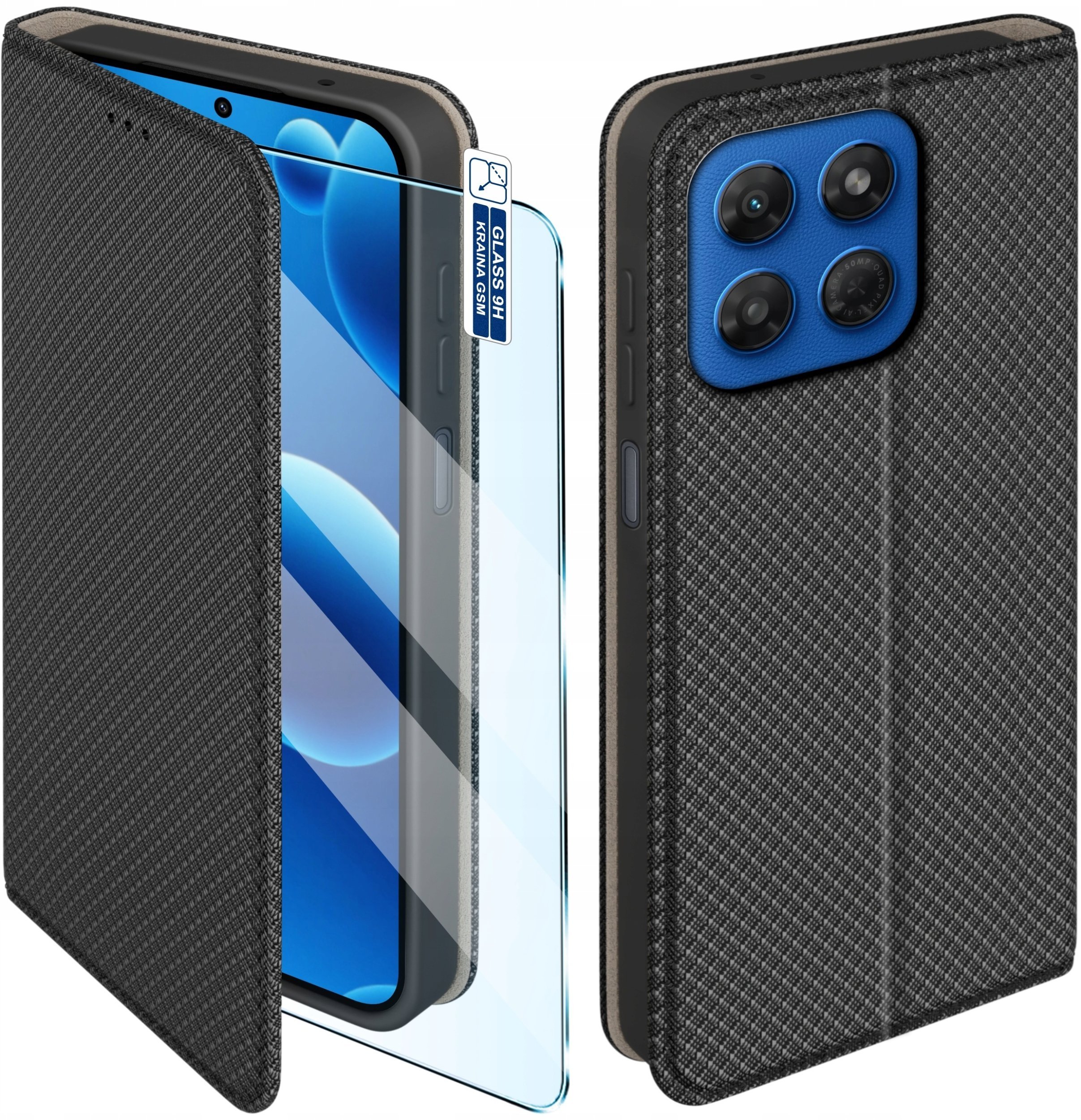 krainaGSM Etui Z Klapką Do Motorola G37 Zamykane Czarne Futerał + Szkło 9H