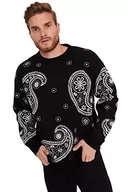 Bluzy męskie - Trendyol Męska bluza z okrągłym dekoltem, gładka oversize, Czarny, M - miniaturka - grafika 1