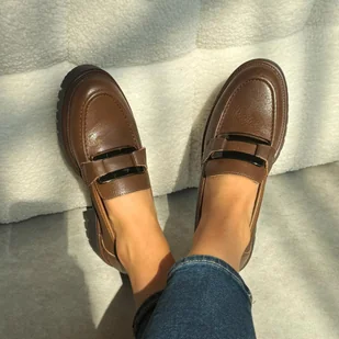 Brązowe skórzane mokasyny damskie Sergio Leone 25166 - Mokasyny damskie - miniaturka - grafika 1