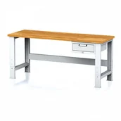 Stoły warsztatowe - Alfa 3 Stół warsztatowy MECHANIC, 2000x700x700-1055 mm, nogi regulowane, 1x szufladowy kontener, 1x szuflada, szara 1262842 - miniaturka - grafika 1