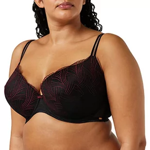 Gossard Illusion 18401-BRD damski czarny/czerwony koronkowy wyściełany biustonosz z fiszbinami, Czarny/Czerwony, 75G - Biustonosze - miniaturka - grafika 1