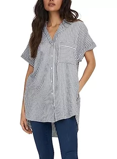 Bluzy damskie - ONLY Damska koszulka ONLFENNA S/S Loose Shirt WVN NOOS Bluza, Cloud Dancer/Stripes:Iron Gate Stripe, S, Cloud Dancer/Stripes:Iron Gate Stripe, S - grafika 1