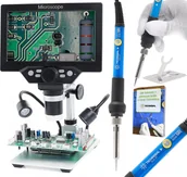 Mikroskopy i lupy - Mikroskop Cyfrowy 1200x Menu PL Kamera 12MP z Lutownicą do Lutowania 60w - miniaturka - grafika 1