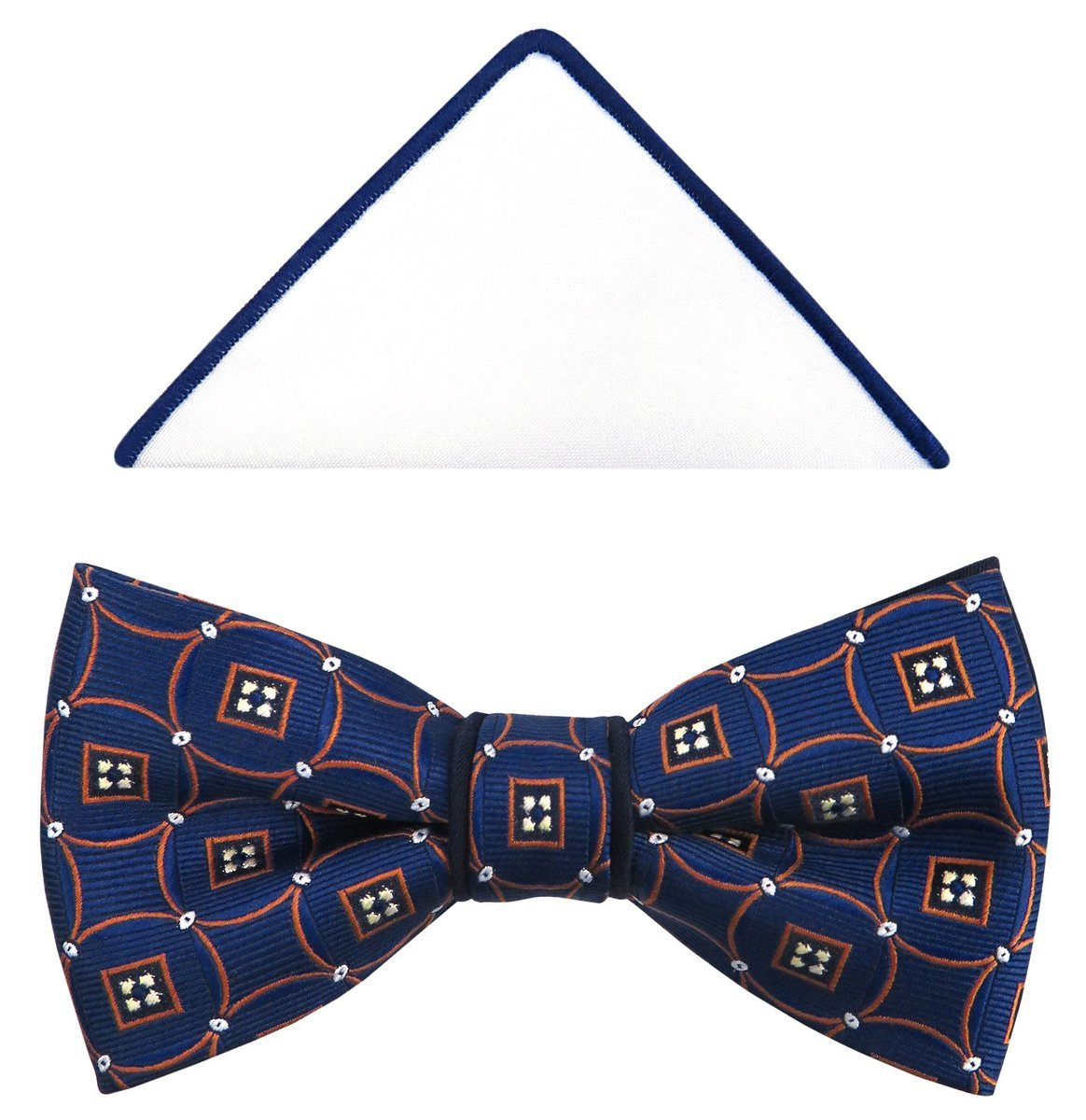 Granatowa mucha męska z pomarańczowo-białym wzorem A259