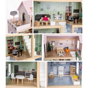 DOMEK DLA LALEK DREWNIANY LED  62x27x77CM + 3 LALKI + 2 ZWIERZĄTKA - Domki dla lalek - miniaturka - grafika 9