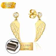 Kolczyki - KOLCZYKI ZŁOTE 585 14K SKRZYDŁA ANIOŁA Z CYRKONIĄ WISZĄCE 20 MM SZTYFT - miniaturka - grafika 1