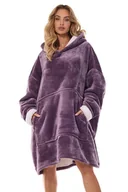 Szlafroki damskie - Ciepła kocobluza z kapturem fioletowa bez nadruku uni - miniaturka - grafika 1