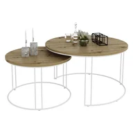 Ławy i stoliki kawowe - Skandynawski zestaw dwóch stolików kawowych biały + dąb artisan G2-K67 - miniaturka - grafika 1