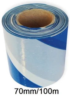 Taśma ostrzegawcza wygrodzeniowa 70mm/100m biało NIEBIESKA /PAPER-TECH - Taśmy klejące - miniaturka - grafika 1
