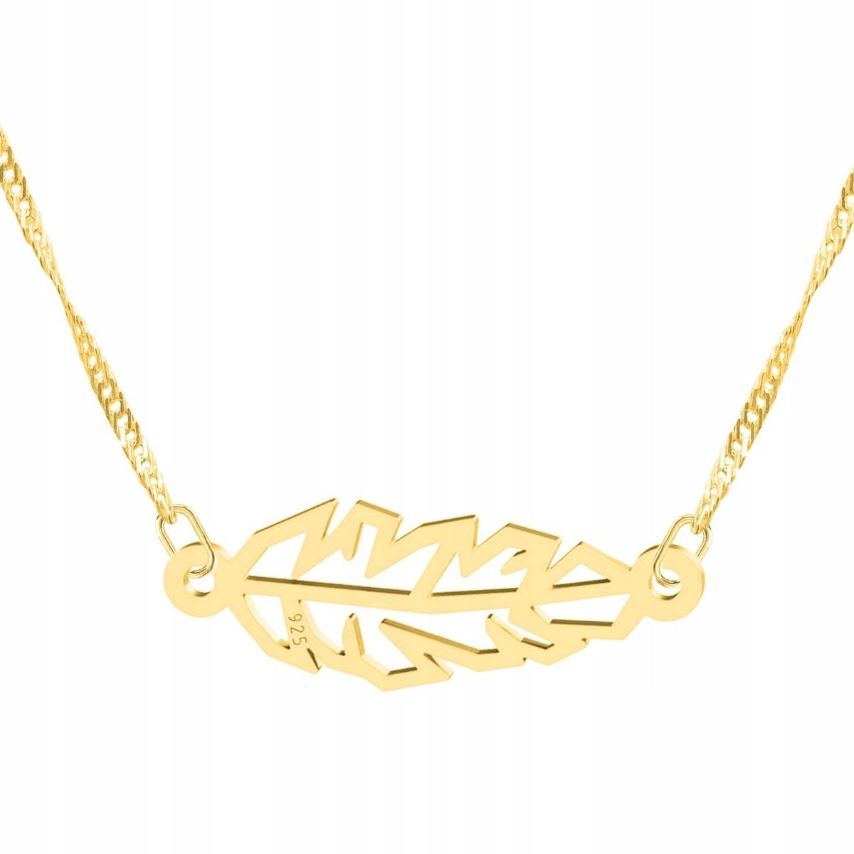 Złoty Naszyjnik z Piórem Origami Pióro Wisiorek Piórko Ptaka SREBRO 925