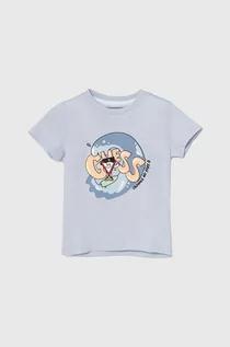 Koszulki dla chłopców - Guess t-shirt bawełniany dziecięcy kolor niebieski z nadrukiem - grafika 1