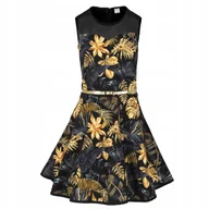 Sukienki - Sukienka elegancka wizytowa z paseczkiem i z ekoskórką ZŁOTE liście 140 - miniaturka - grafika 1