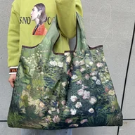 Inne - TEMU Duża Torba Tote z Eleganckim Wzorem Olejnego Obrazu Róży - Lekka, Składana Torba na Zakupy z Paskiem na Nadgarstek, Nylon Możliwy do Prania w - miniaturka - grafika 1