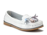 Mokasyny damskie - Mokasyny damskie skórzane białe płaskie z frędzlami Evento 4673-36 - miniaturka - grafika 1
