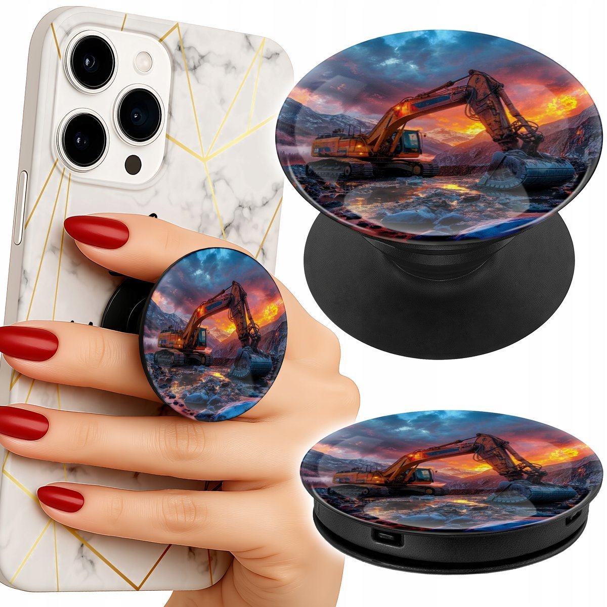 Uchwyt do telefonu Popsocket na palce/stojak KOPARKA MASZYNY BUDOWLANE