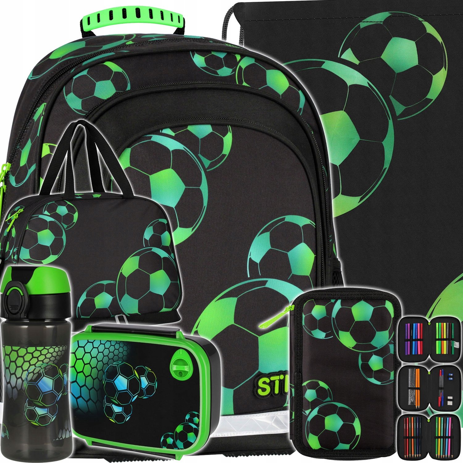 Plecak Szkolny Football Piłka Nożna Piórnik Trzykomorowy Torba Bidon