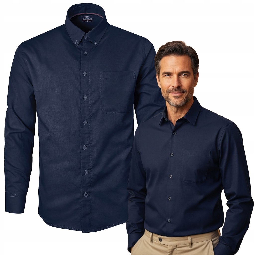KOSZULA Męska z Długim Rękawem Bawełniana Granatowa Regular Fit Pako Jeans