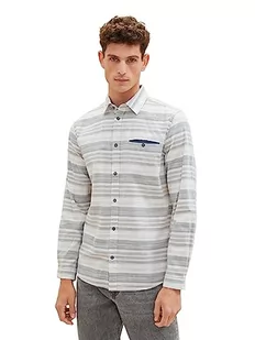 TOM TAILOR Męska koszula o regularnym kroju Chambray z bawełny, 32283-beżowy nieregularny pasek krzyżowy, 3XL - Koszule męskie - miniaturka - grafika 1