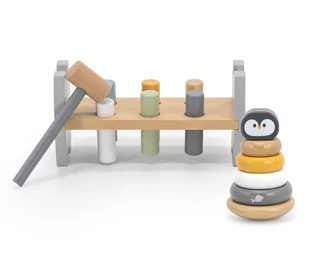 VIGA PolarB Zestaw Drewniana Piramidka + Przebijanka z Młoteczkiem Pingwinek Montessori - Klocki - miniaturka - grafika 3