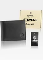 Portfele - Portfel Męski STEVENS Skórzany SLIM mały poręczny Czarny - miniaturka - grafika 1