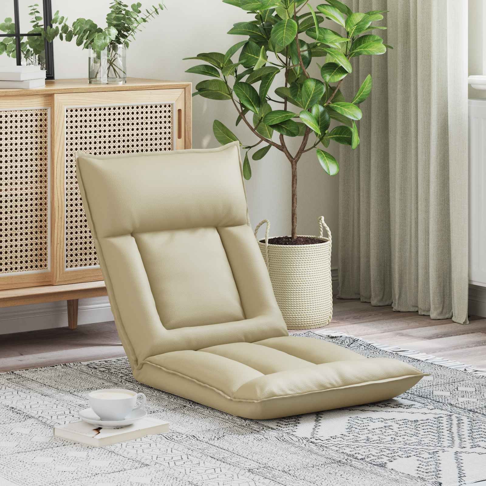 vidaXL vidaXL Krzesło na podłogę Kremowy 55 x 61 x 70 cm Skóra ekologiczna