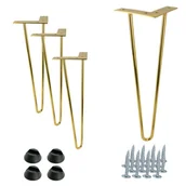 Zawiasy, okucia i inne akcesoria - Zestaw 4 nóżek meblowych Hairpin legs złoty połysk wysokość 41cm 2 pręty - miniaturka - grafika 1