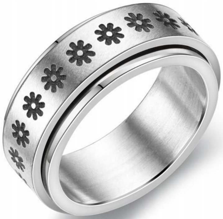 Srebrny Pierścionek Kwiat Obrotowy Stal Szlachetna