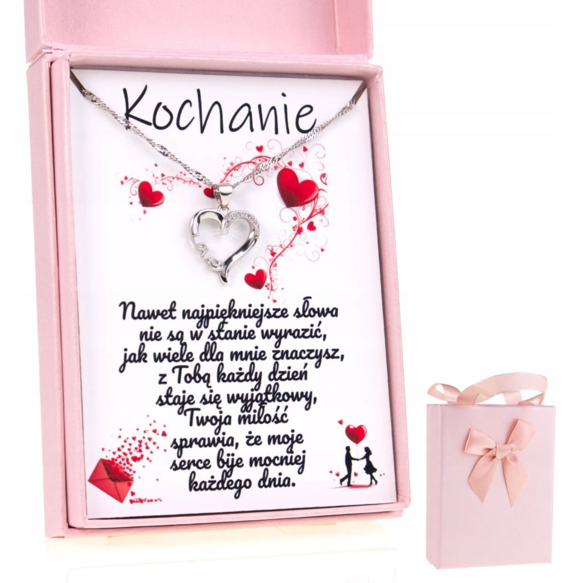 Srebrny Naszyjnik dla Niej Serce Dedykacja Prezent