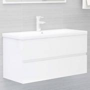 Szafki łazienkowe - Lumarko Szafka z wbudowaną umywalką, biała, wysoki połysk, płyta - miniaturka - grafika 1