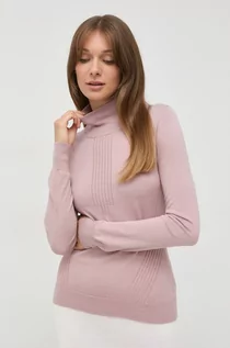 Swetry damskie - Trussardi sweter damski kolor różowy lekki z golfem - grafika 1